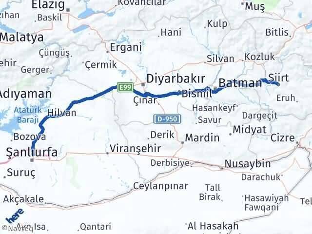 Siirt Karaköprü Şanlıurfa Arası Kaç Km - Yol Haritası