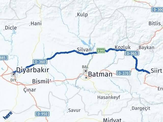 Siirt Kayapınar Diyarbakır Arası Kaç Km - Yol Haritası
