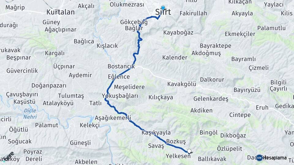 Siirt Kekliktepe Eruh Arası Kaç Km - Yol Haritası