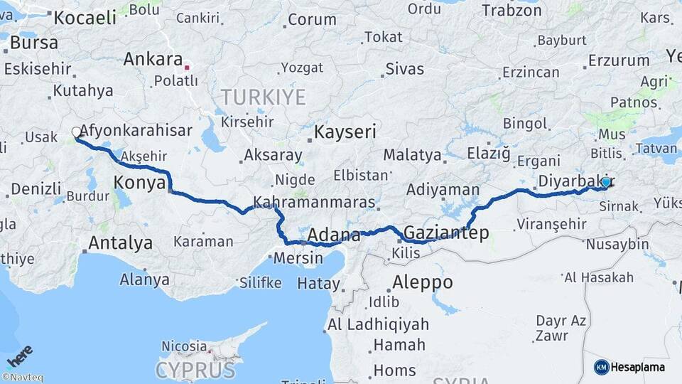 Siirt Kurtalan Afyonkarahisar Arası Kaç Km - Yol Haritası