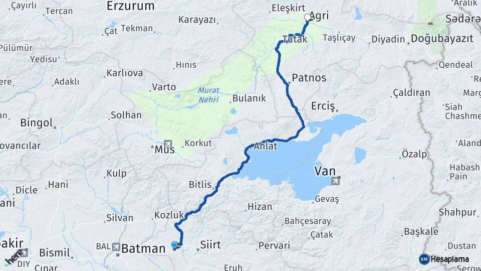 Siirt Kurtalan Ağrı Arası Kaç Km - Yol Haritası