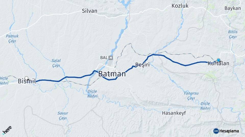 Siirt Kurtalan Bismil Diyarbakır Arası Kaç Km - Yol Haritası