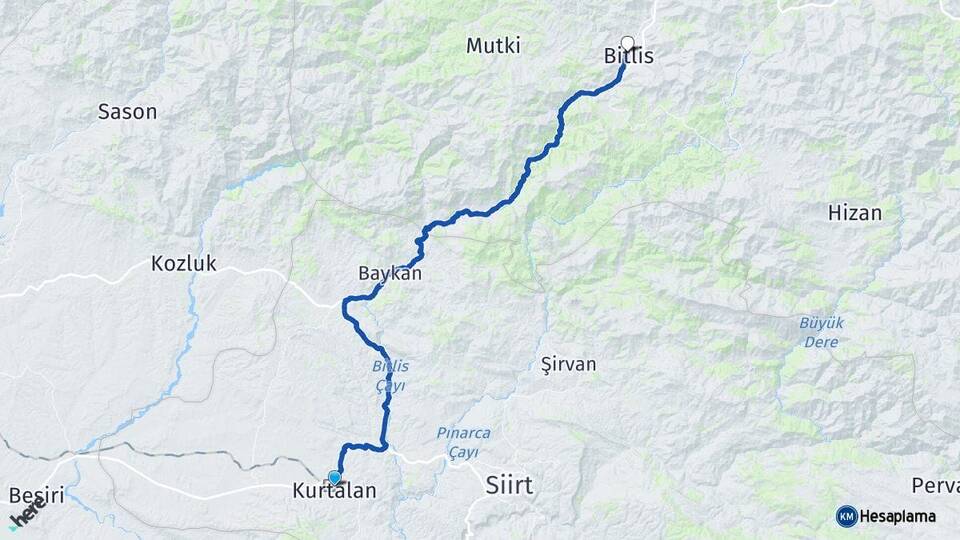 Siirt Kurtalan Bitlis Arası Kaç Km - Yol Haritası