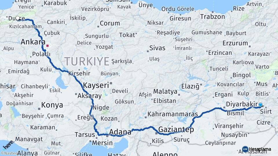 Siirt Kurtalan Bolu Arası Kaç Km - Yol Haritası