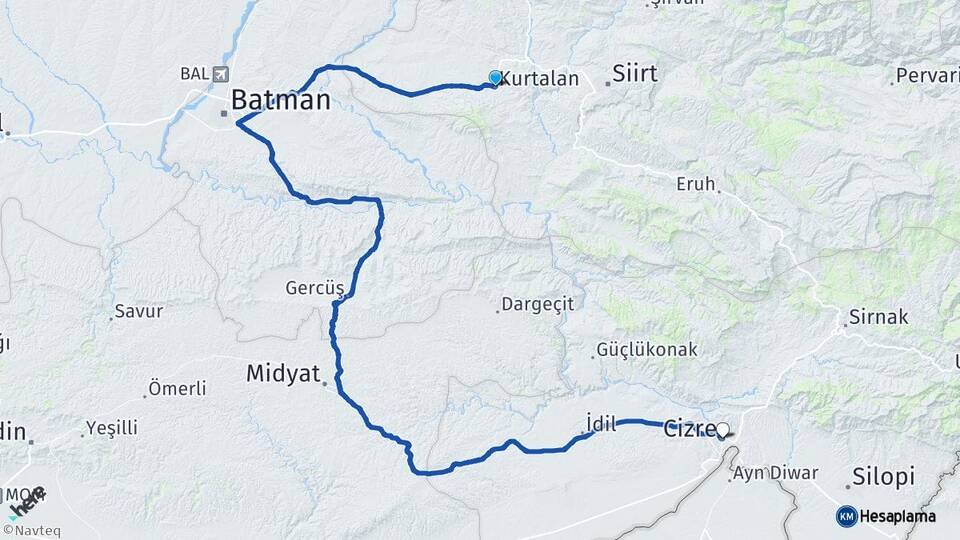 Siirt Kurtalan Cizre Şırnak Arası Kaç Km - Yol Haritası