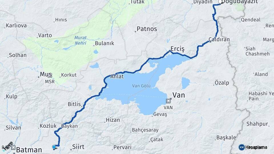 Siirt Kurtalan Doğubayazıt Ağrı Arası Kaç Km - Yol Haritası