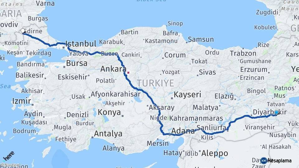 Siirt Kurtalan Edirne Arası Kaç Km - Yol Haritası