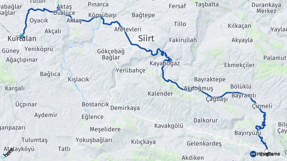 Siirt Kurtalan Eruh Arası Kaç Km - Yol Haritası