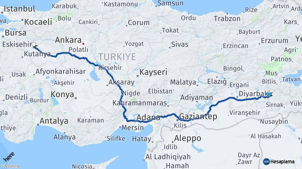 Siirt Kurtalan Eskişehir Arası Kaç Km - Yol Haritası