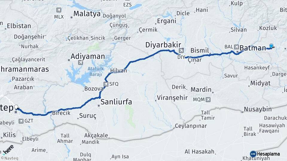 Siirt Kurtalan Gaziantep Arası Kaç Km - Yol Haritası