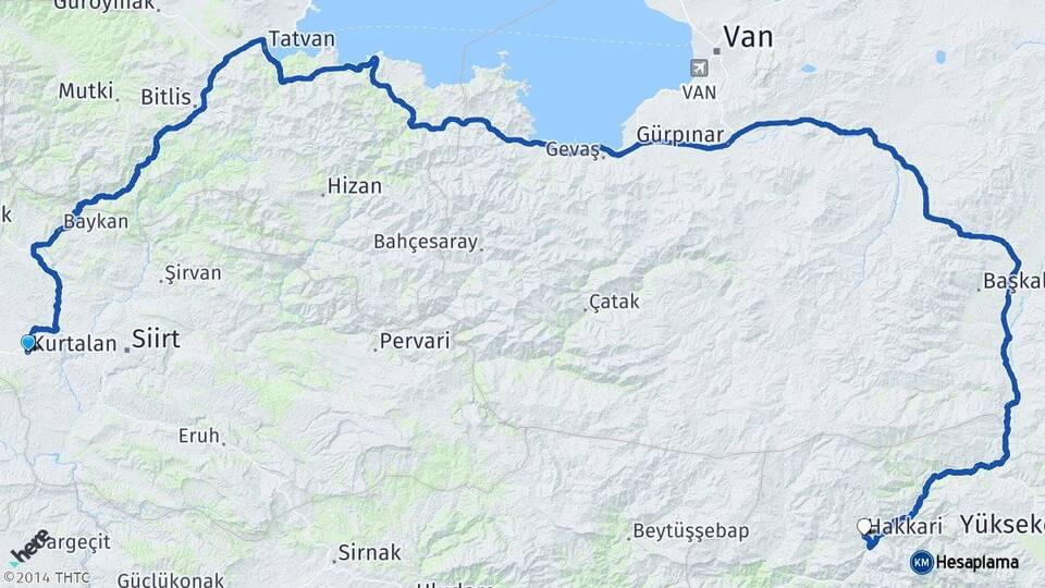 Siirt Kurtalan Hakkari Arası Kaç Km - Yol Haritası