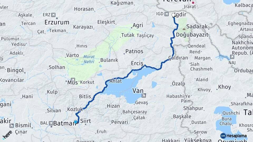 Siirt Kurtalan Iğdır Arası Kaç Km - Yol Haritası