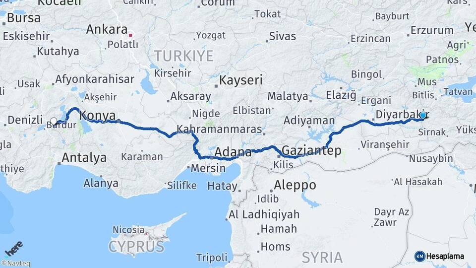 Siirt Kurtalan Isparta Arası Kaç Km - Yol Haritası