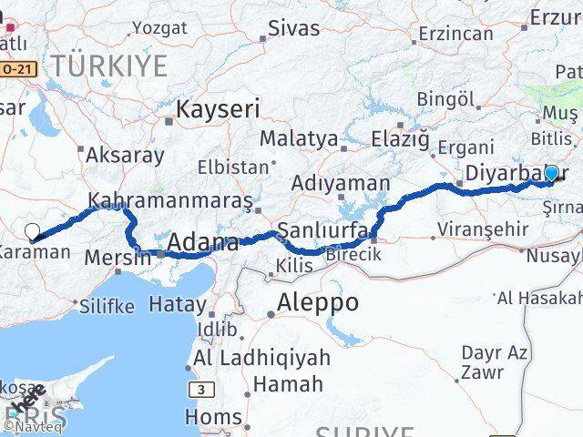 Siirt Kurtalan Karaman Arası Kaç Km - Yol Haritası