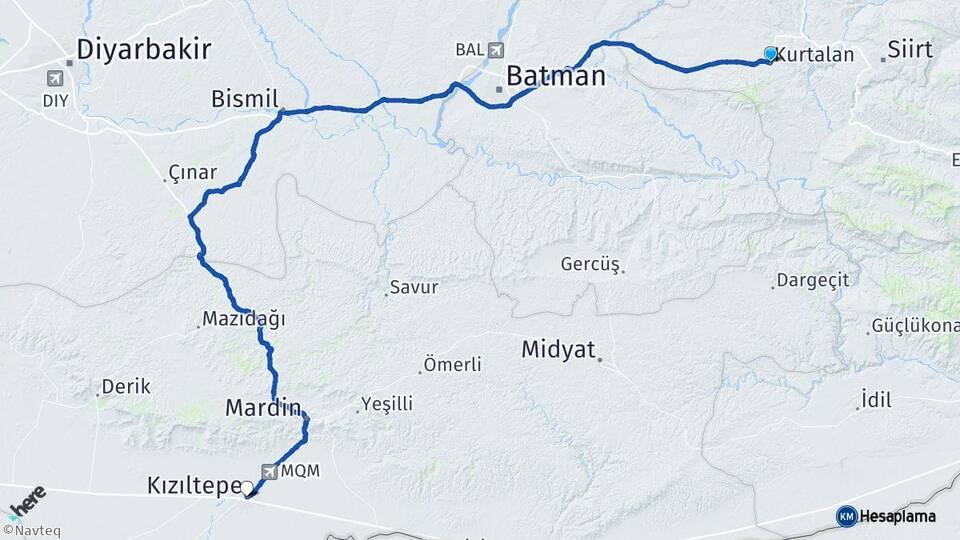 Siirt Kurtalan Kızıltepe Mardin Arası Kaç Km - Yol Haritası