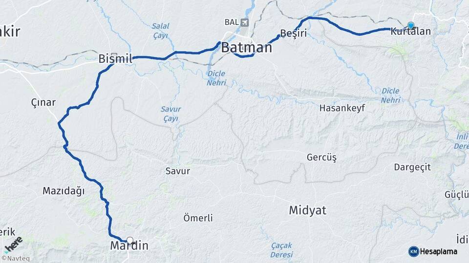 Siirt Kurtalan Mardin Arası Kaç Km - Yol Haritası