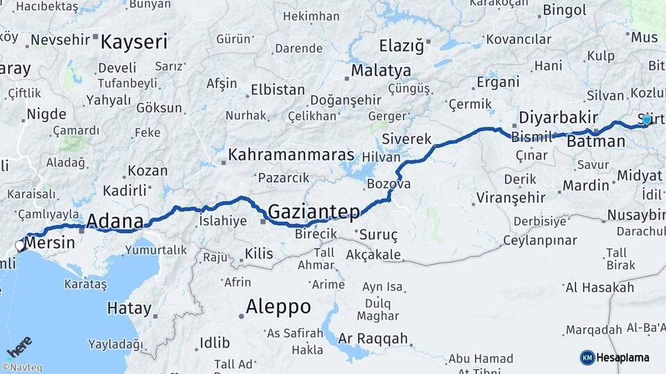 Siirt Kurtalan Mersin Arası Kaç Km - Yol Haritası