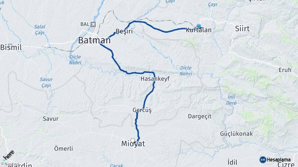 Siirt Kurtalan Midyat Mardin Arası Kaç Km - Yol Haritası