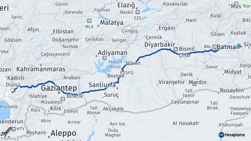 Siirt Kurtalan Osmaniye Arası Kaç Km - Yol Haritası