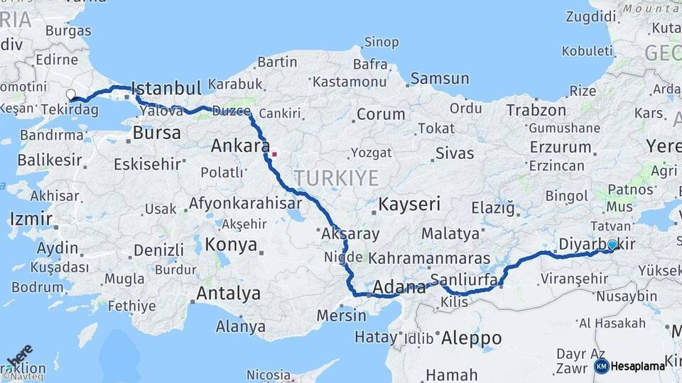 Siirt Kurtalan Tekirdağ Arası Kaç Km - Yol Haritası