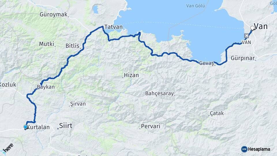 Siirt Kurtalan Van Arası Kaç Km - Yol Haritası