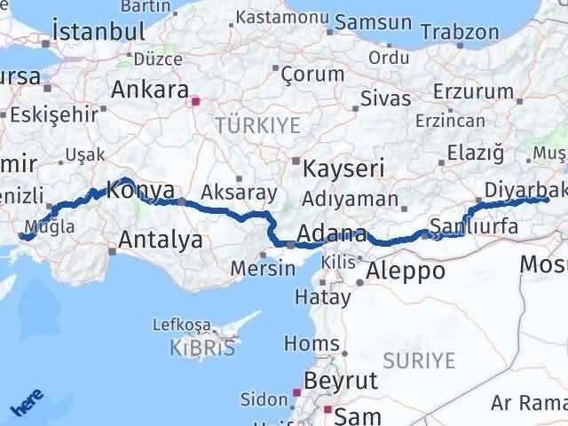 Siirt Menteşe Muğla Arası Kaç Km - Yol Haritası
