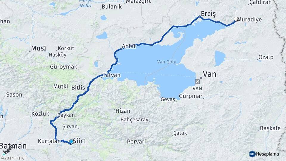 Siirt Muradiye Van Arası Kaç Km - Yol Haritası