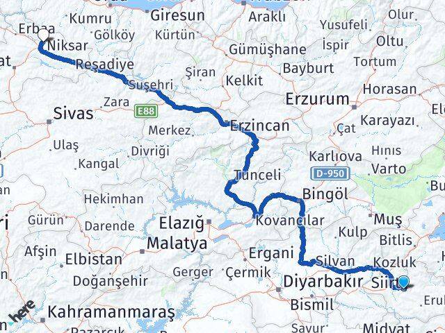 Siirt Niksar Tokat Arası Kaç Km - Yol Haritası