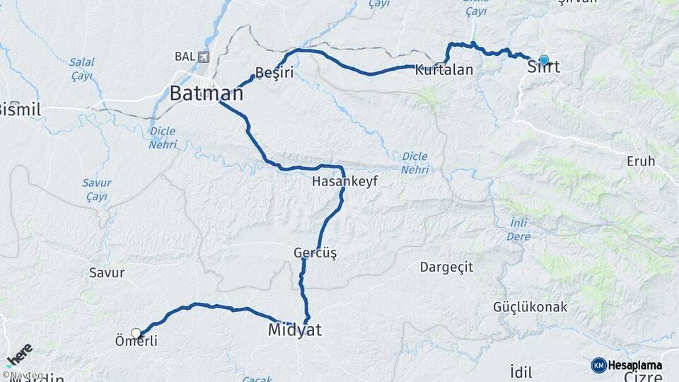 Siirt Ömerli Mardin Arası Kaç Km - Yol Haritası