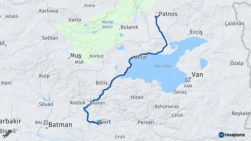 Siirt Patnos Ağrı Arası Kaç Km - Yol Haritası
