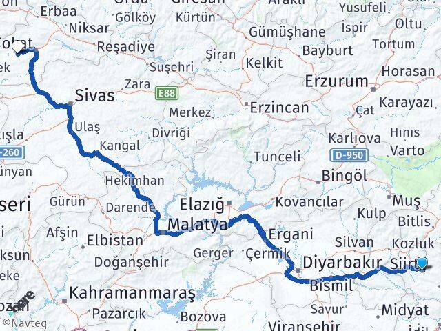 Siirt Pazar Tokat Arası Kaç Km - Yol Haritası