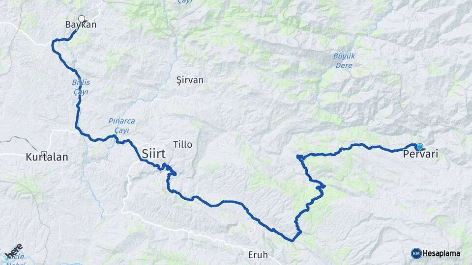 Siirt Pervari Baykan Arası Kaç Km - Yol Haritası