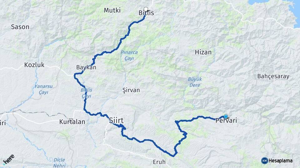 Siirt Pervari Bitlis Arası Kaç Km - Yol Haritası