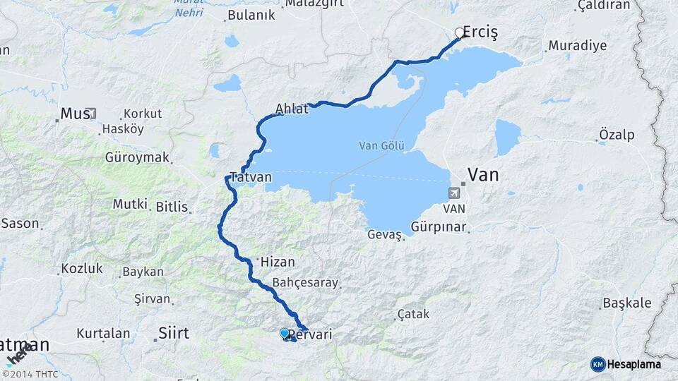 Siirt Pervari Erciş Van Arası Kaç Km - Yol Haritası