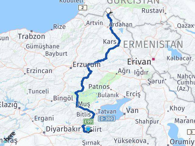 Siirt Posof Ardahan Arası Kaç Km - Yol Haritası