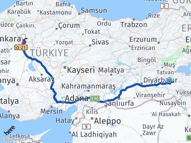 Siirt Pursaklar Ankara Arası Kaç Km - Yol Haritası