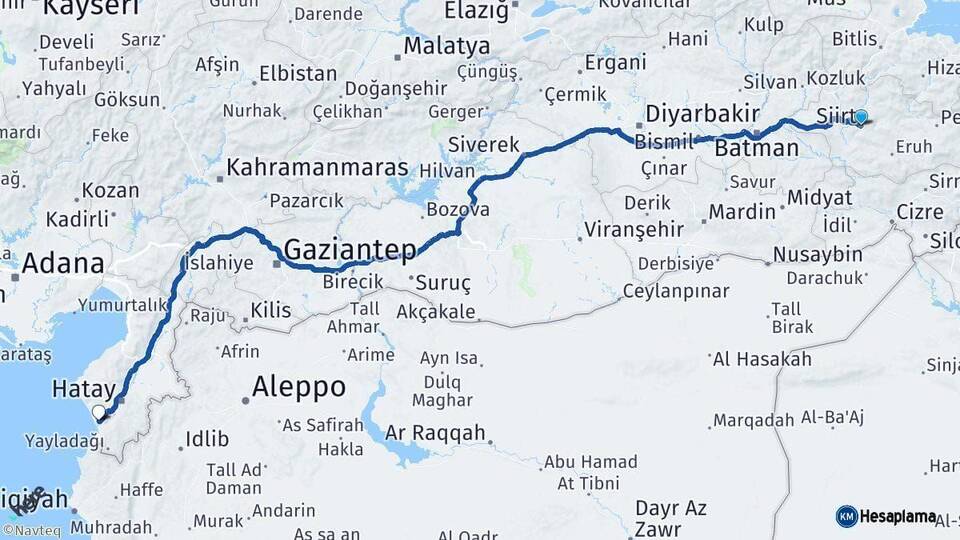 Siirt Samandağ Hatay Arası Kaç Km - Yol Haritası