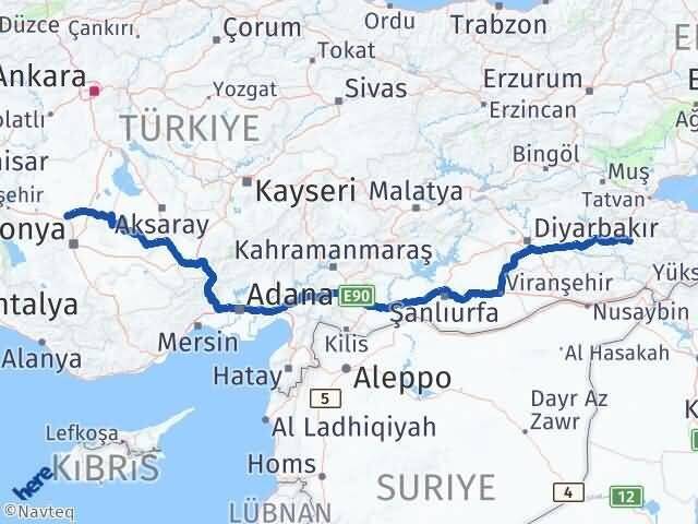 Siirt Sarayönü Konya Arası Kaç Km - Yol Haritası