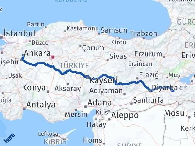 Siirt Sarıcakaya Eskişehir Arası Kaç Km - Yol Haritası