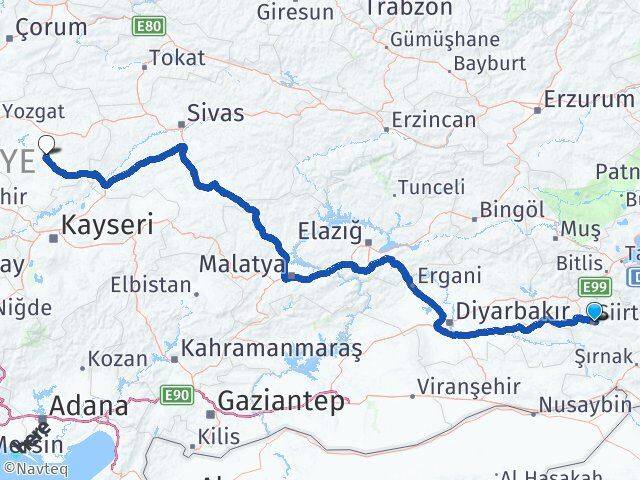 Siirt Sarıkaya Yozgat Arası Kaç Km - Yol Haritası