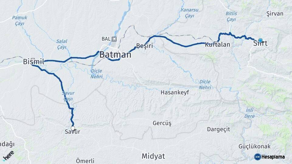 Siirt Savur Mardin Arası Kaç Km - Yol Haritası