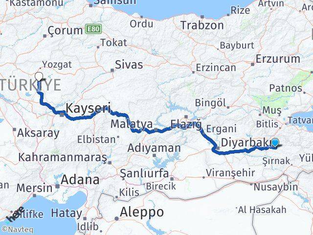 Siirt Şefaatli Yozgat Arası Kaç Km - Yol Haritası