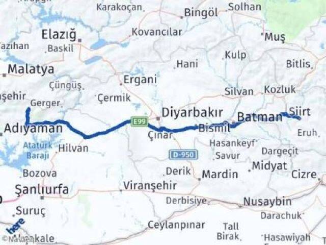 Siirt Sincik Adıyaman Arası Kaç Km - Yol Haritası