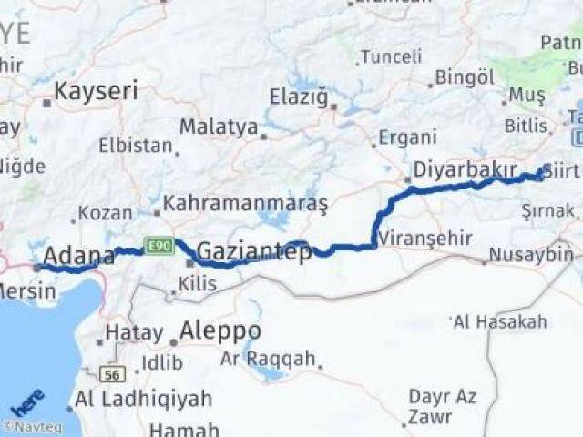 Siirt Şirvan Adana Arası Kaç Km - Yol Haritası