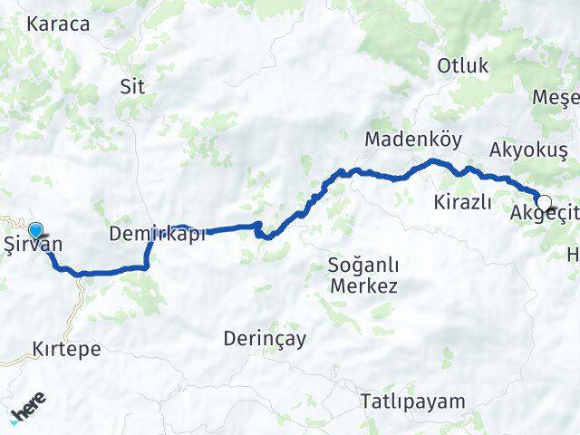 Siirt Şirvan Akgeçit Şirvan Arası Kaç Km - Yol Haritası