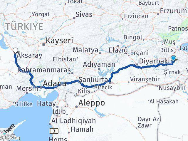 Siirt Şirvan Aksaray Arası Kaç Km - Yol Haritası