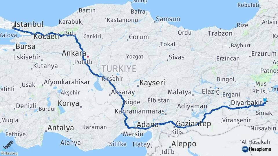 Siirt Şirvan İstanbul Arası Kaç Km - Yol Haritası