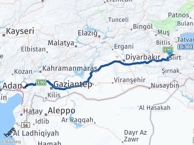 Siirt Şirvan Osmaniye Arası Kaç Km - Yol Haritası