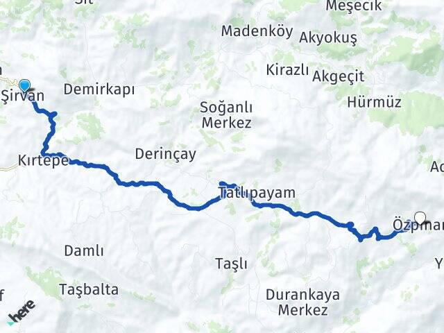 Siirt Şirvan Özpınar Şirvan Arası Kaç Km - Yol Haritası