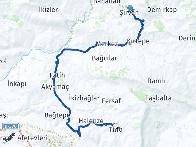 Siirt Şirvan Tillo Arası Kaç Km - Yol Haritası